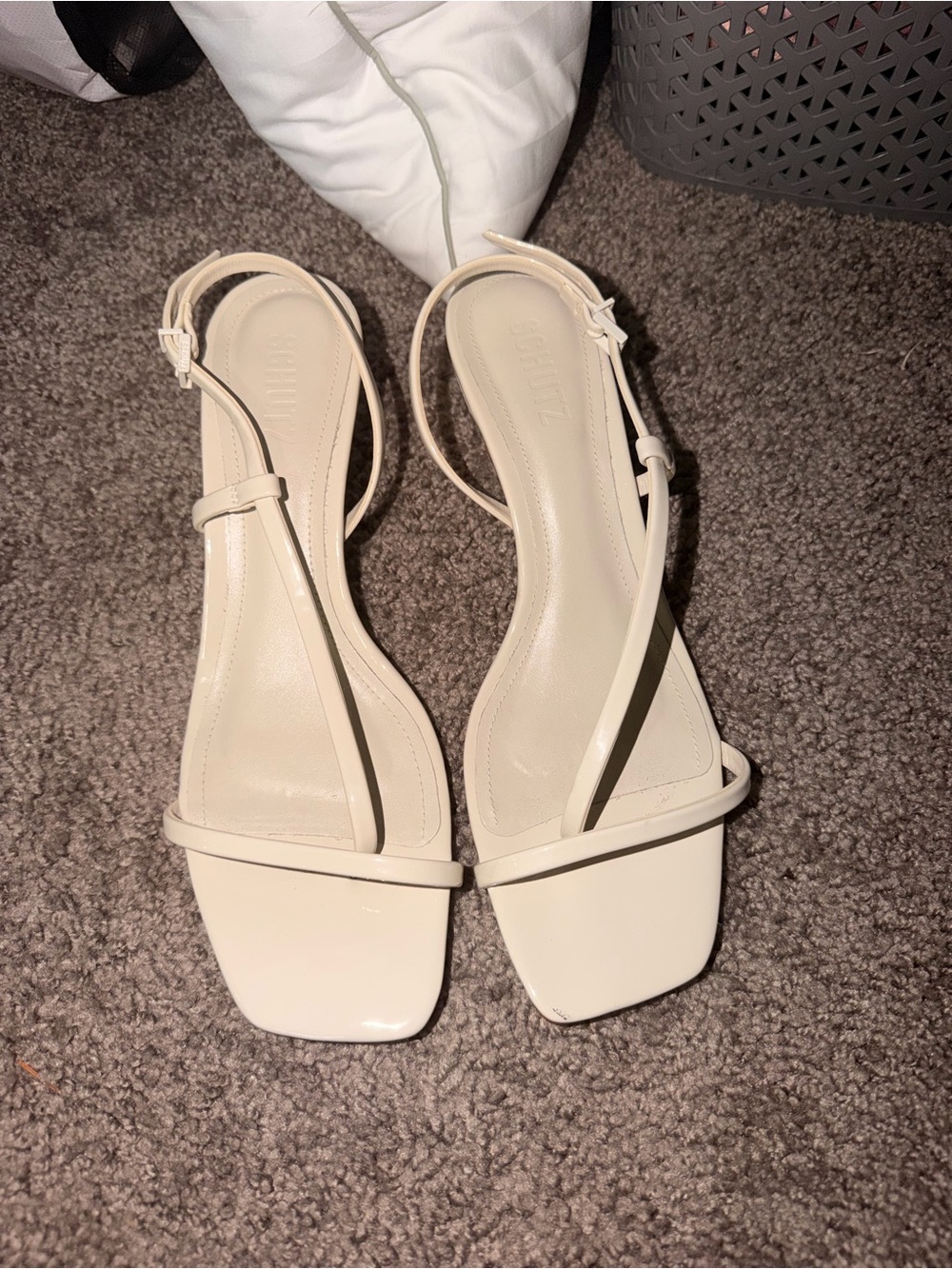 SCHUTZ Cream Strappy Square-Toe Heels